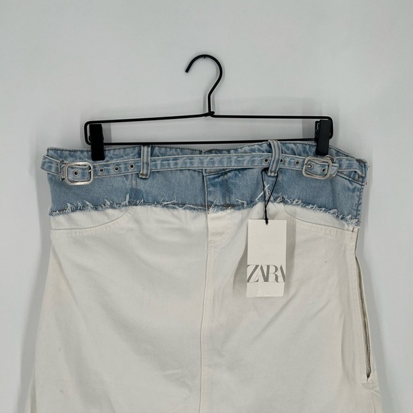 Zara Limited Edition Strapless Denim Two Tone Blue & White Belted Mini Dress - Picture 1 of 6